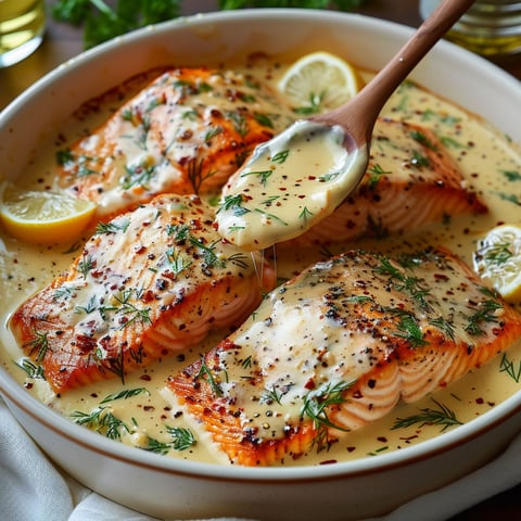 A bowl of salmon with a spoon in it.