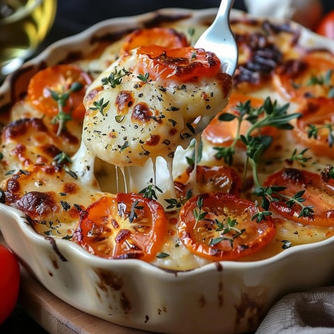 Gratin aux pommes et tomates et Mozzarella.