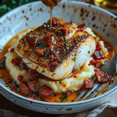 Dos Cabillaud Crème Chorizo.