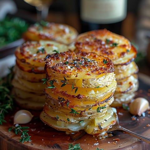 Piles de pommes de terre croustillantes.