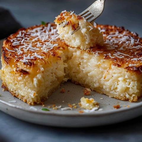 A slice of dessert au coco sans croûte.
