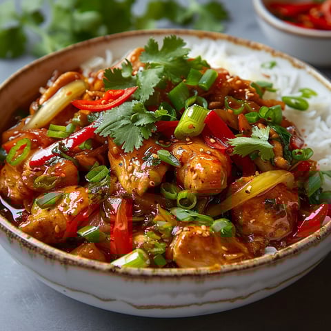 A bowl of Chinese food with rice and vegetables.