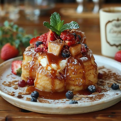A plate of food with a blueberry on top.