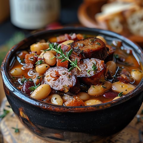 A bowl of haricots au figatellu.