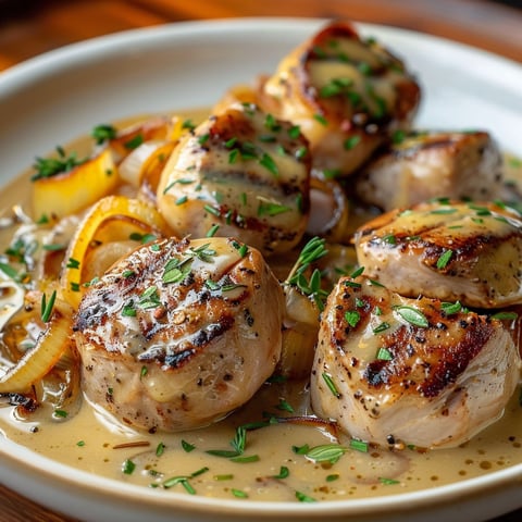 A plate of meat with onions.