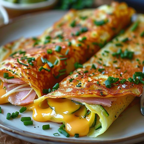 A plate of food with a crepe and cheese.