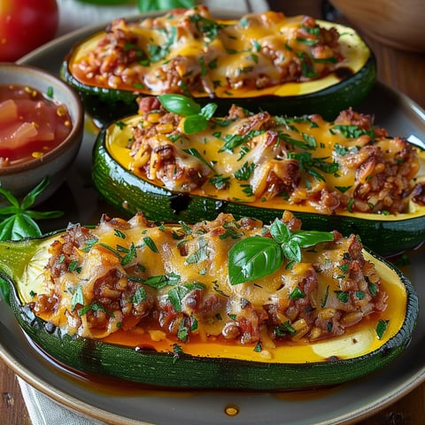 A plate of zucchini with cheese and herbs.