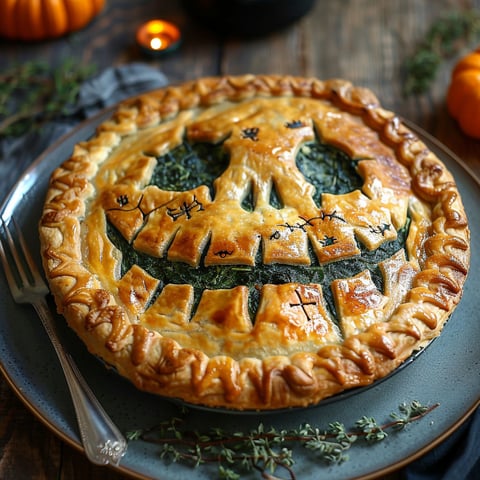A pie with a face on it.