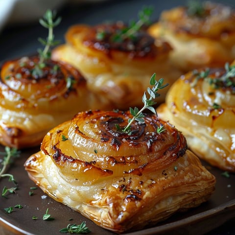 A plate of bouchées fromage confit oignons.