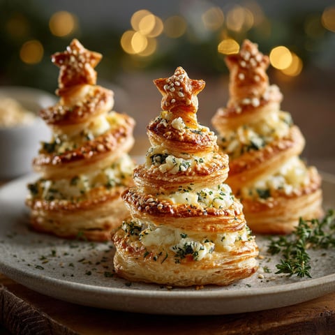 Three miniature Christmas trees made of croissants.