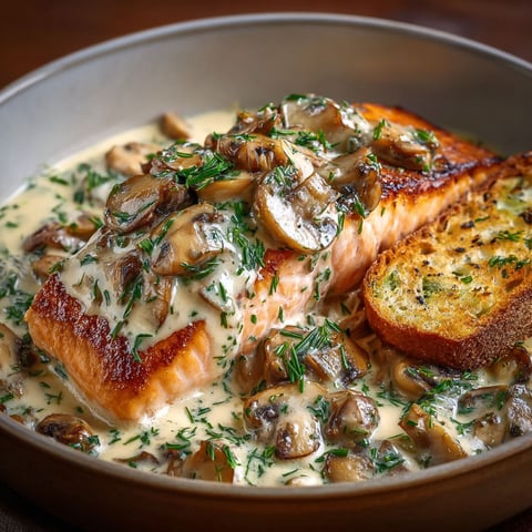 A plate of food with mushrooms and bread.