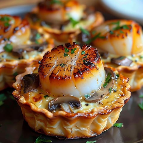 Mini quiches with mushrooms and scallops.