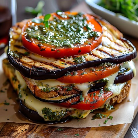 A stack of vegetables on a plate.