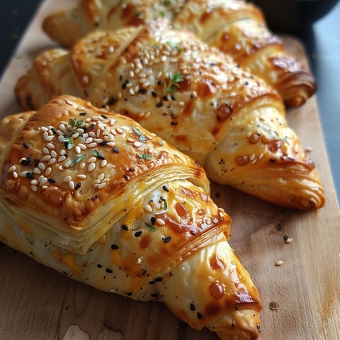 A plate of croissants with sesame seeds on top.