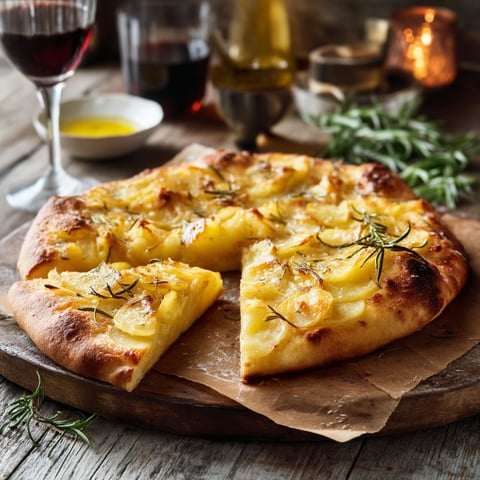 A pizza with apples and herbs on top.