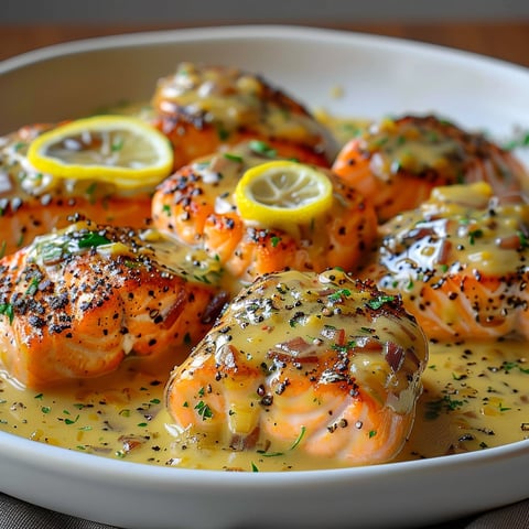 A white bowl filled with cooked salmon.