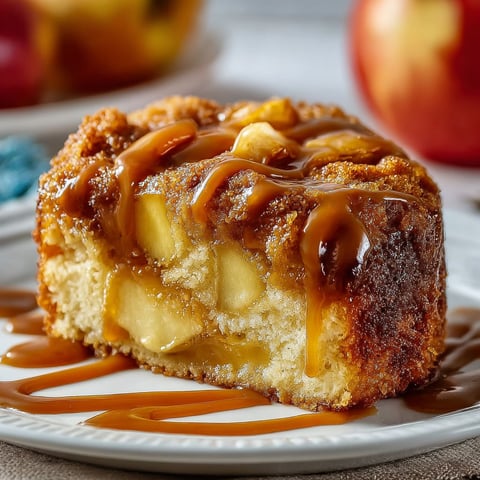 A slice of moelleux pommes et caramel on a plate.