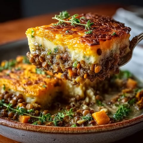 A slice of Parmentier Butternut Lentilles Vertes Herbes.