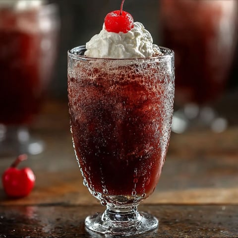 A glass of cherry slushie with whipped cream on top.