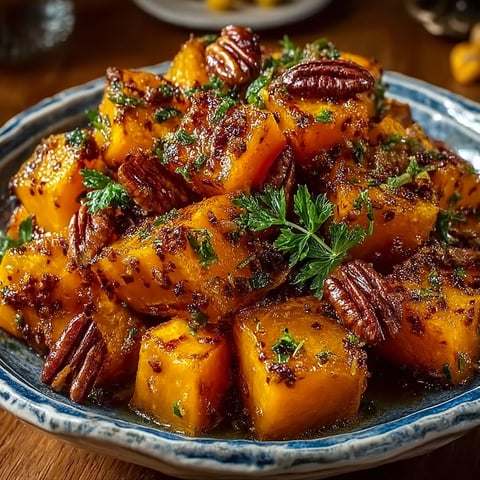 A plate of roasted squash with spices.