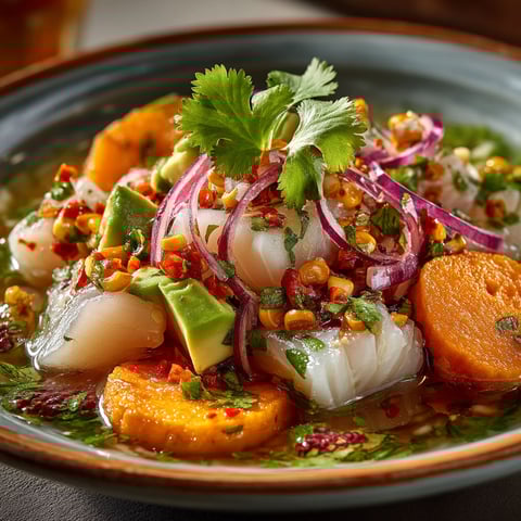 A bowl of food with a variety of ingredients.