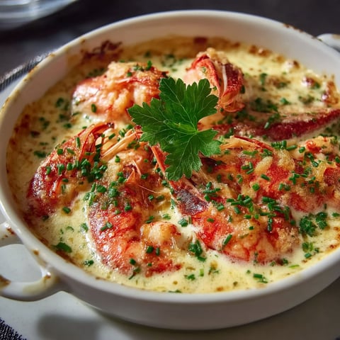 A bowl of cassolette with langoustines and crème.