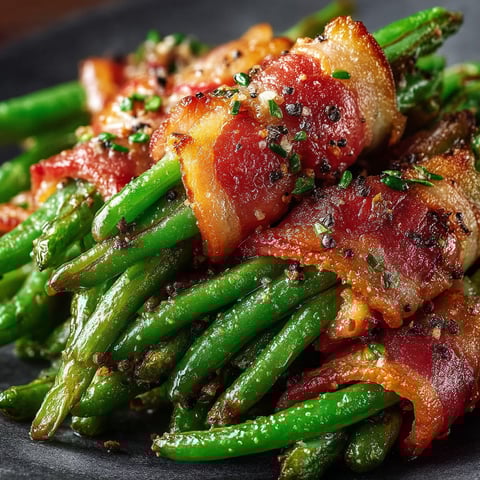 Bacon wrapped asparagus with a sprinkle of seasoning.