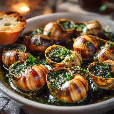 A plate of escargots bourgogne with a bread roll.