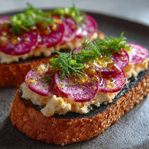 Toasts de radis noir et tarama.