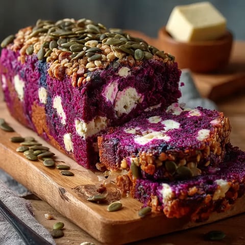 A slice of purple cake with seeds on top.