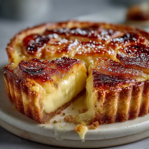 A slice of tarte aux pommes façon crème brûlée.