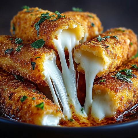 Mozzarella sticks with melted cheese.