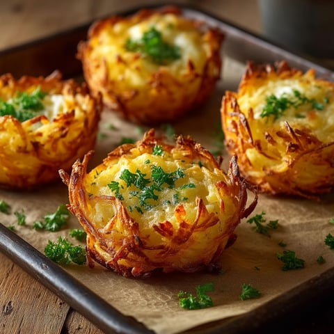 A pan of crispy potato nests.