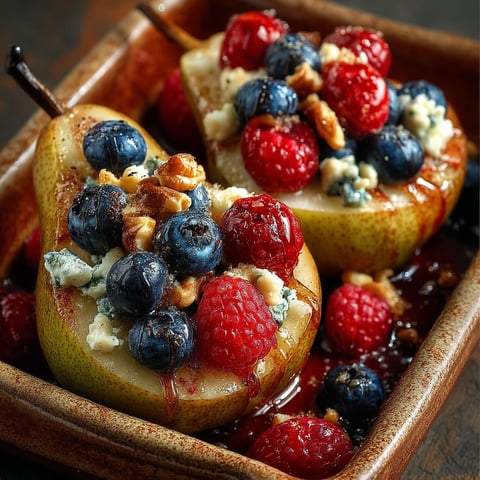 A bowl of fruit with blueberries, raspberries, walnuts, and cheese.