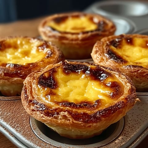 Four pastéis de nata on a tray.