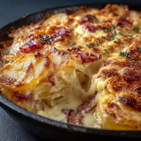 A delicious looking tartiflette en fabuleuse.