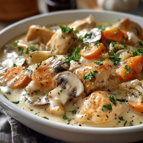 A bowl of food with mushrooms and carrots.
