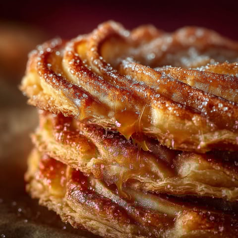 A stack of pastries with a glaze on top.