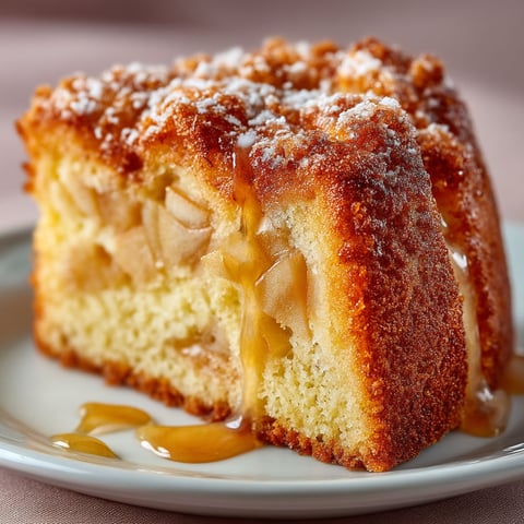 A slice of apple cake on a plate.