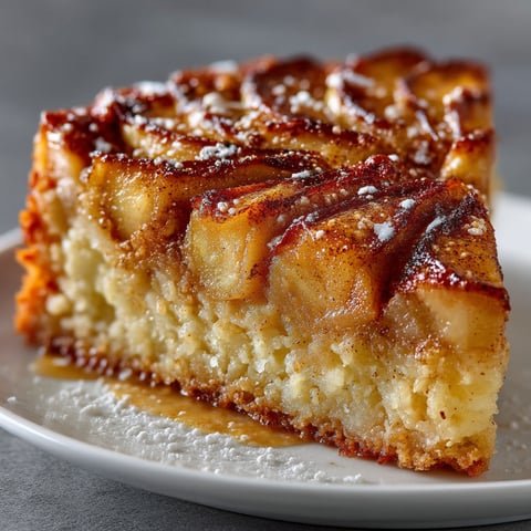 A slice of apple pie with a dusting of powdered sugar.