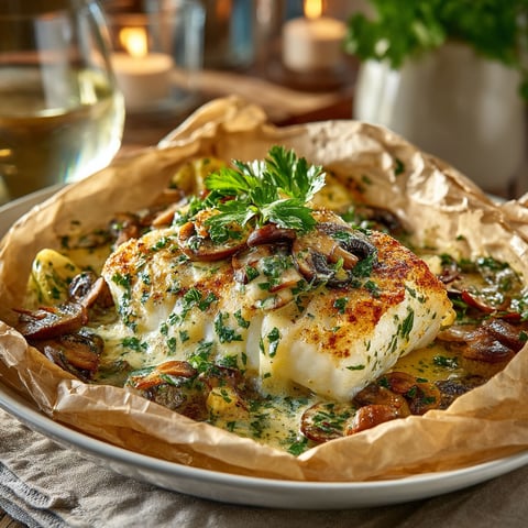 A plate of fish with mushrooms on top.