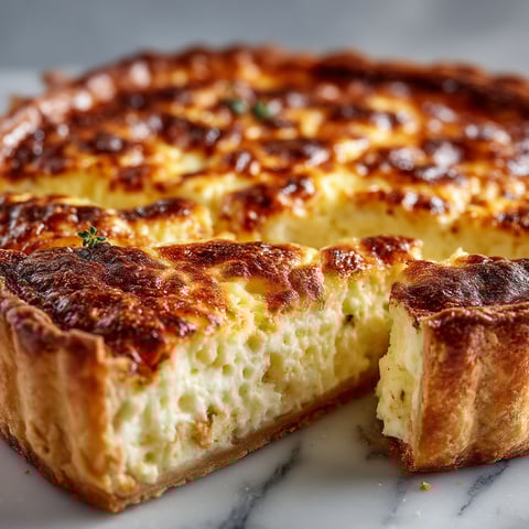 A slice of quiche au fromage soufflée.