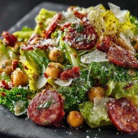 A plate of salad with meat and cheese.