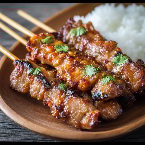 A plate of meat and rice.
