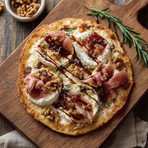 A pizza with meat and cheese on top.