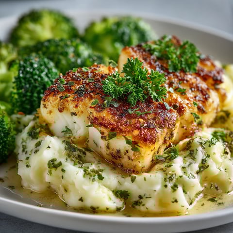 A plate of food with broccoli and cabillaud.