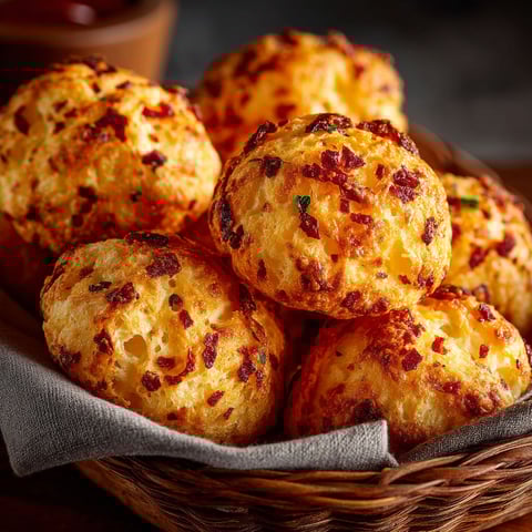 A basket of gougères maison au chorizo.