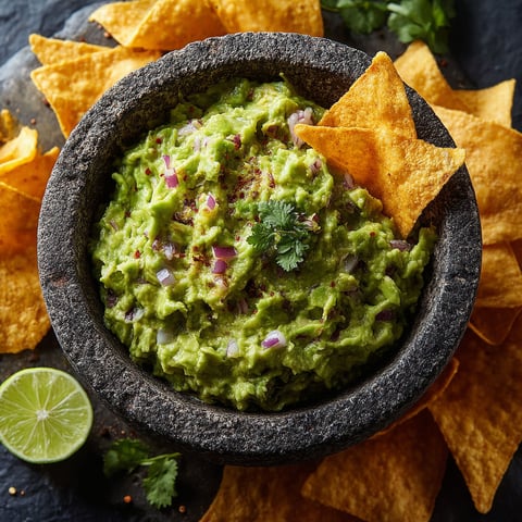 A bowl of guacamole with chips on the side.