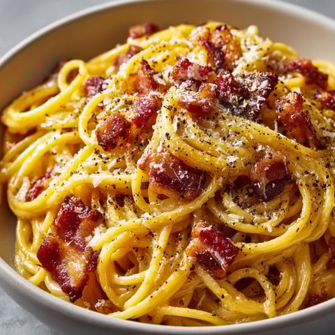 A bowl of pasta alla carbonara.