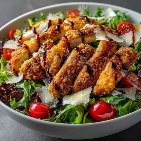 A bowl of salad with chicken and tomatoes.